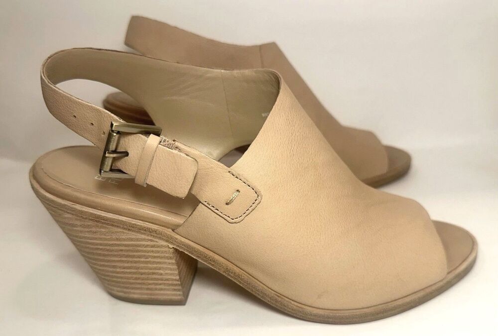 Eileen Fisher Glance Sandal Sand Leather Slingback Block Heel Size 9 Minimalist